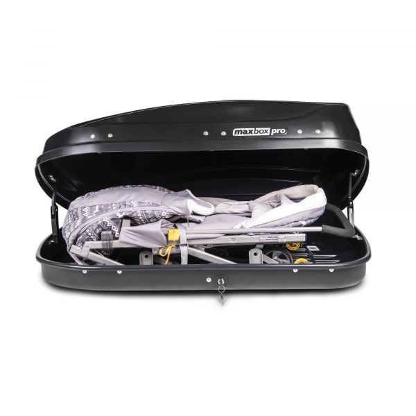 Автобокс MaxBox PRO 430 (малый) черный глянцевый (металлик) 136*96*42 см двустороннее открывание (багажный бокс на крышу)
