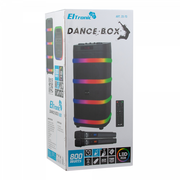 Акустическая колонка Eltronic 20-70 Dance BOX 800 8" с 2 беспроводными микрофонами