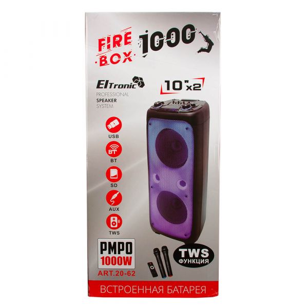 Акустическая колонка Eltronic 20-62 FIRE BOX 1000 2x10" с TWS и 2 микрофонами