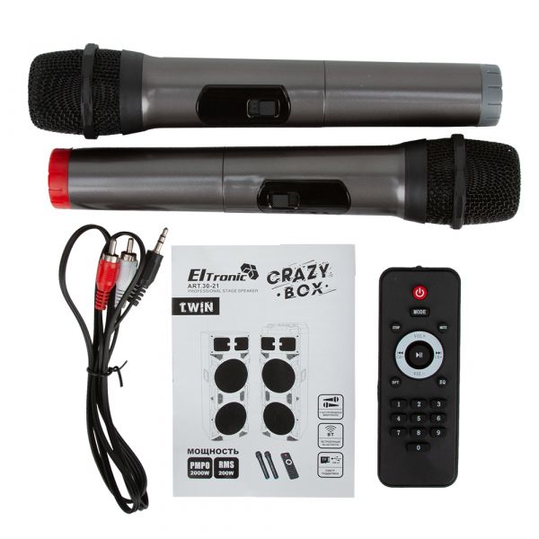 Акустическая система Eltronic 30-21 Crazy Box 2000 100+100Вт с двумя микрофонами