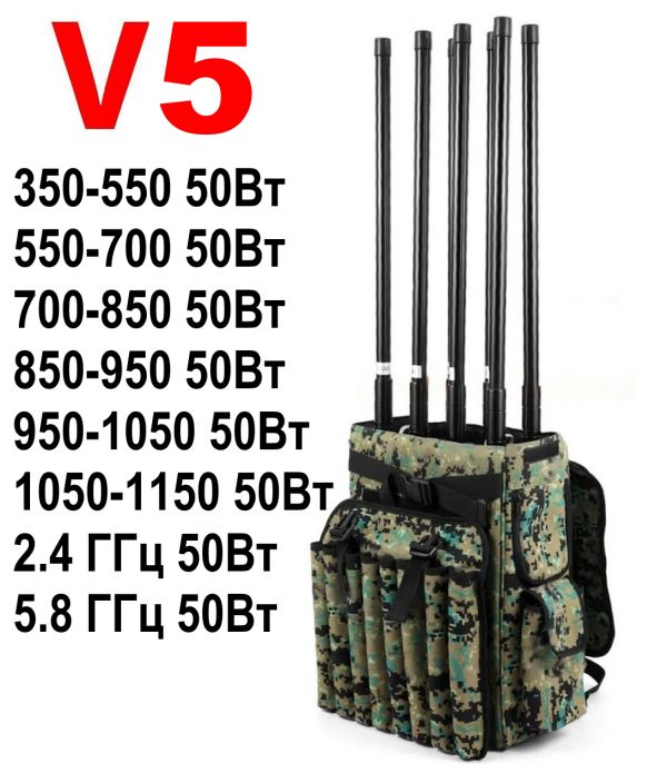 8-канальный подавитель дронов "Щит" Про 8-400W v5 (350-1050МГц/2.4/5.8ГГц) рюкзак-антидрон