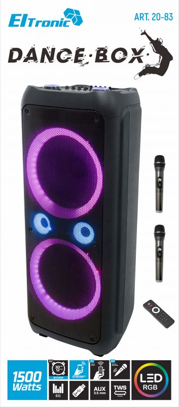 Акустическая колонка Eltronic 20-83 Dance BOX 1500 12" с 2 микрофонами