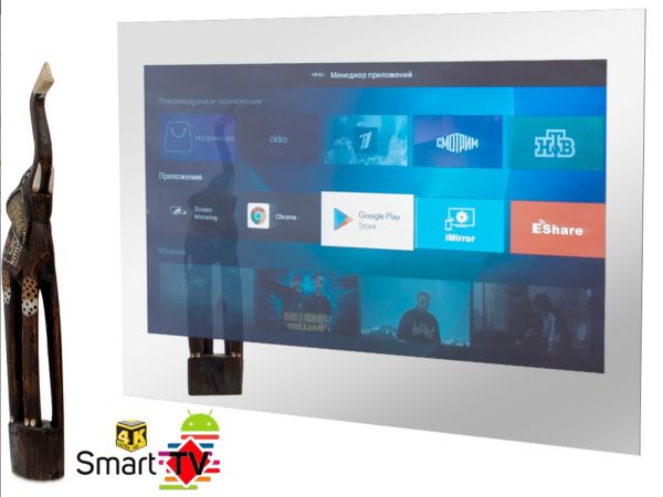 Встраиваемый Smart телевизор Ultra HD (4K) в зеркале AVS435SM (Magic Mirror) Android