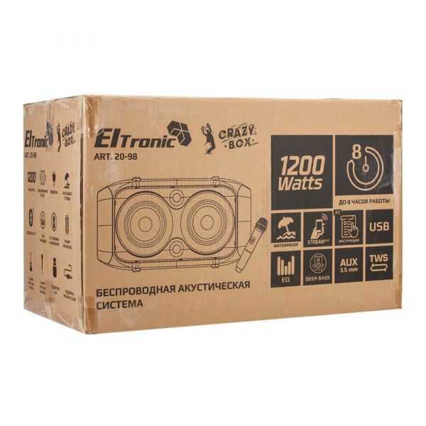 Колонка Eltronic 20-98 Crazy BOX 1200 2x6.5" 120Вт с 1 микрофоном