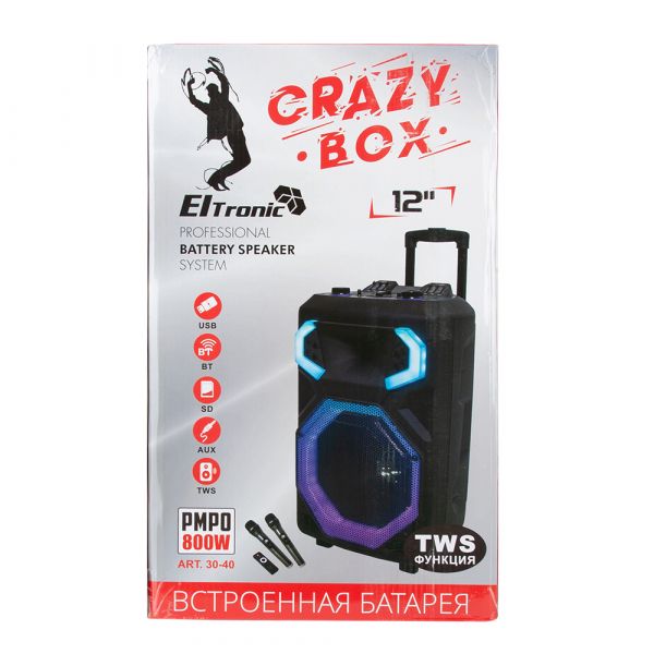 Акустическая колонка Eltronic 30-40 Crazy BOX 800 1x12" с TWS и 2 микрофонами