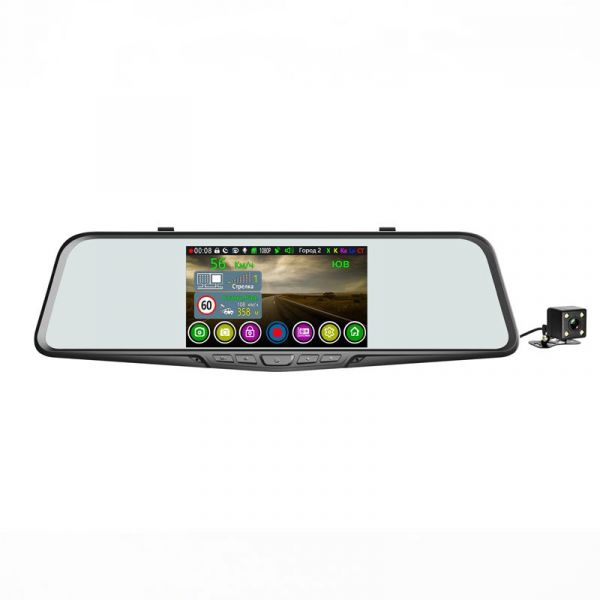 Автомобильный видеорегистратор зеркало Eplutus GR-51 c двумя камерами, GPS информатором и антирадаром