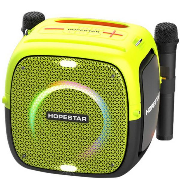 Колонка Hopestar Party One 80W с двумя микрофонами ЖЕЛТЫЙ