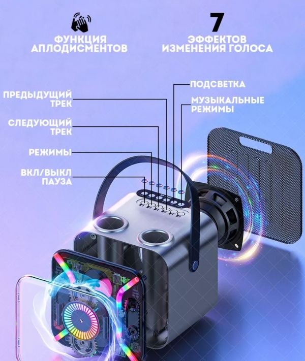 Колонка караоке Speaker SP-300 с 2 микрофонами и LED подсветкой