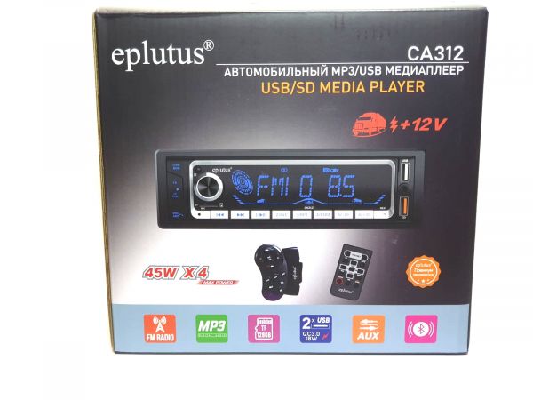 Автомагнитола 1 Din с LED дисплеем Eplutus CA312 (45Wx4, 2xUSB, AUX, Bluetooth 5.0) c пультом на руль