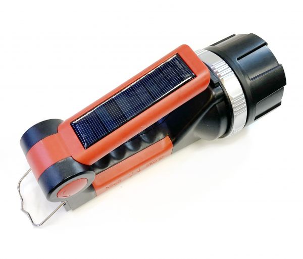 Ручной светодиодный фонарь W8107 на АКБ с солнечной панелью и магнитом