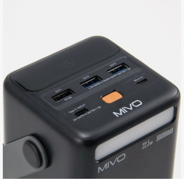 Внешний аккумулятор Mivo MB-500Q 50000 mAh с быстрой зарядкой и фонарем / 22.5W / PD3.0+QC3.0 /3хUSB /Type-C