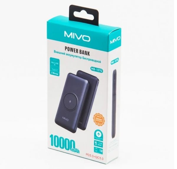 Power Bank 10000mAh Mivo MB-107Q Внешний аккумулятор с беспроводной зарядкой