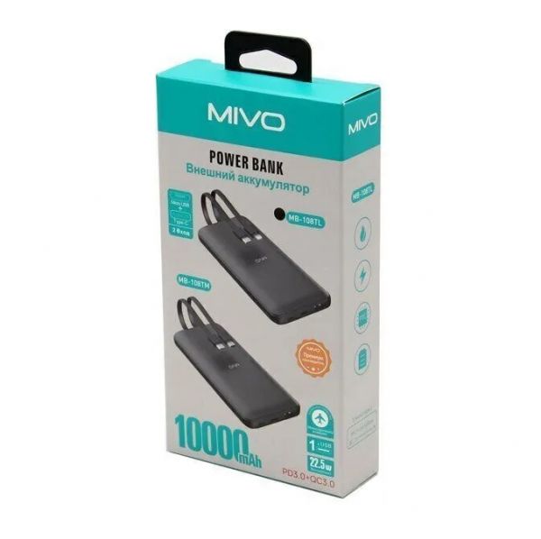 Power Bank 10000mAh Mivo MB-108TL Type-C / Lightning Внешний аккумулятор