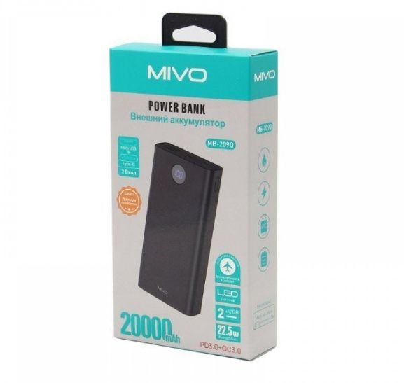 Power Bank 20000mAh Mivo MB-209Q Внешний аккумулятор с дисплеем и быстрой зарядкой