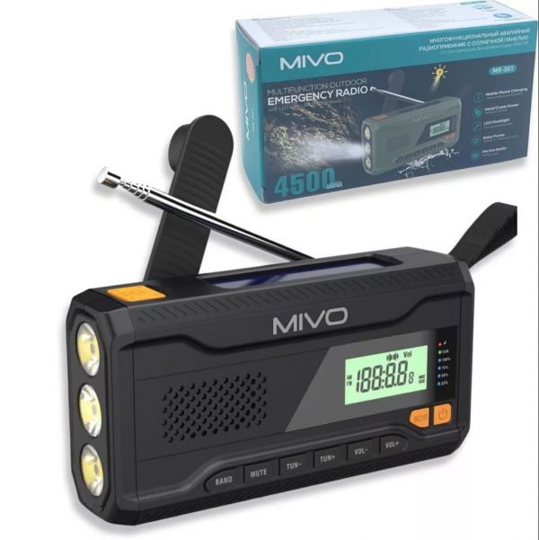 Радиоприемник Mivo MR-001 с динамо-машиной и фонарём (4500 мАч)