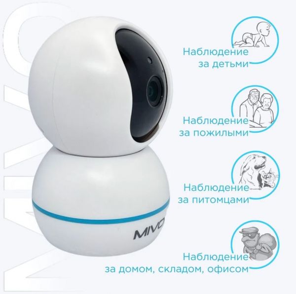 Двухдиапазонная WiFi камера видеонаблюдения Mivo Mi-001 (2.4ГГЦ + 5ГГц)