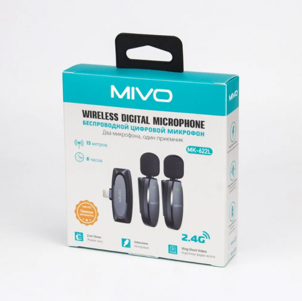 Беспроводной петличный микрофон Mivo MK-622L Lightning для iPhone, iPad