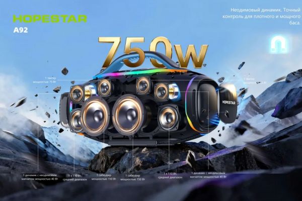 Портативная колонка Hopestar A92 750Вт с микрофоном