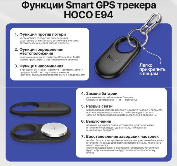 Миниатюрный GPS трекер HOCO E94 для iOS (iPhone/iPad/Mac)